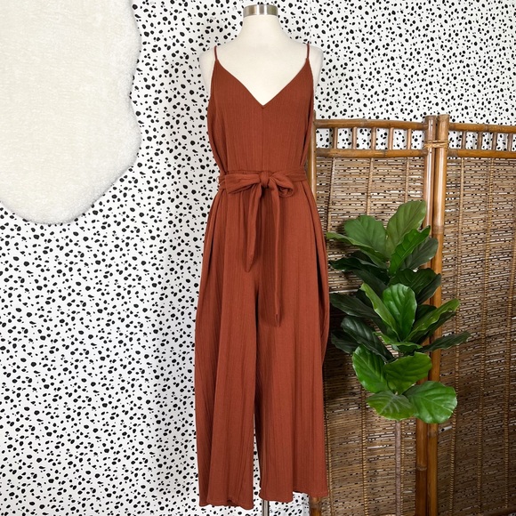 Eloquii Pants - Eloquii | Rust Orange Wide Leg Ribbed Sleeveless Comfy Plus Size Jumpsuit 18/20